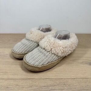 UGG Slippers Women 9 Cream Wool Knit Shearling Cuff Suede Cozy Moccasin